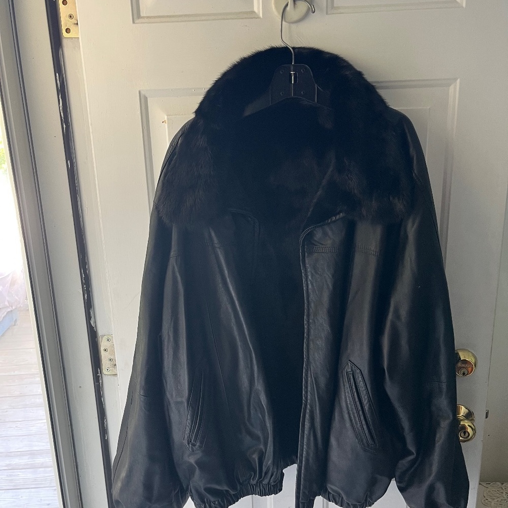 Mens natural dark ranch mink reversible lamb leather bomber jacket